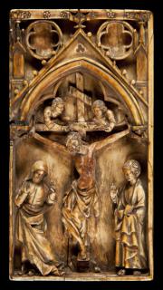 Wing, right (fragment of a diptych), 1 register, 1 arch across, band of rosettes (plaquette; décor de roses); reused as a pax (baiser de paix) (Front)