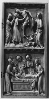 Wing, right (part of a diptych), 2 registers, bands of rosettes (décor de roses) (Front)