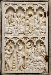 Diptych, 2 registers, 4 arches across (frise d'arcatures; colonnettes) (Wing, left)