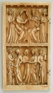 Wing, left (part of a diptych), 2 registers, bands of rosettes (décor de roses) (Front)