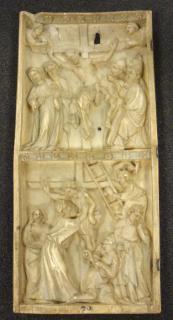 Wing, left (part of a diptych), 2 registers, bands of rosettes (décor de roses) (Front)