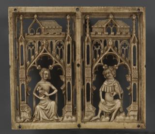 Openwork panel (part of a casket), 1 register, 2 arches across (plaque ajourée) (Front)