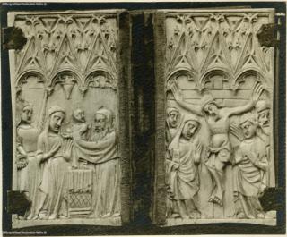 Writing tablets, 1 register, 3 arches across (plaquette; tablette à écrire); later reused to form the binding of a booklet (Front)
