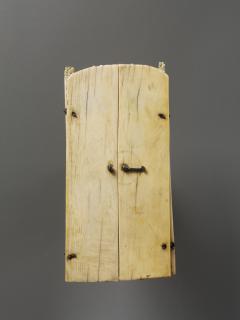 Rounded-top triptych (originally gabled triptych), 2 registers, 2 arches across and 3 arches across (frise d'arcatures; colonnettes) (Front, closed)