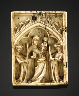 Wing, left (fragment of a diptych), 1 register, 1 arch across (plaquette) (Front)