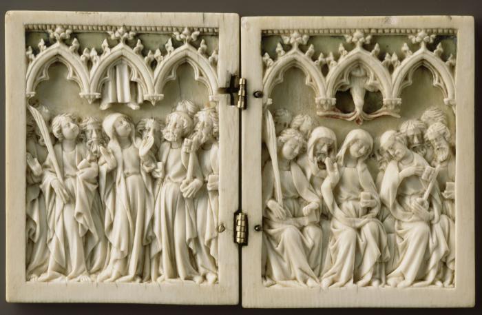 Diptych, 1 register, 3 arches across (frise d'arcatures; plaquettes) (Front)