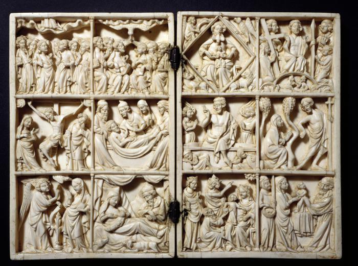 Diptych, 3 registers, 2 compartments across (colonnettes) (Front)