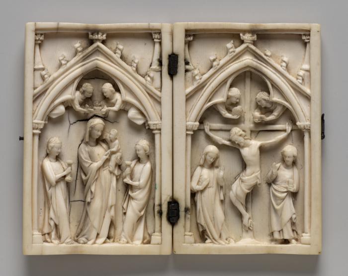 Diptych, 1 register, 1 arch across (plaquettes; colonnettes) (Front)