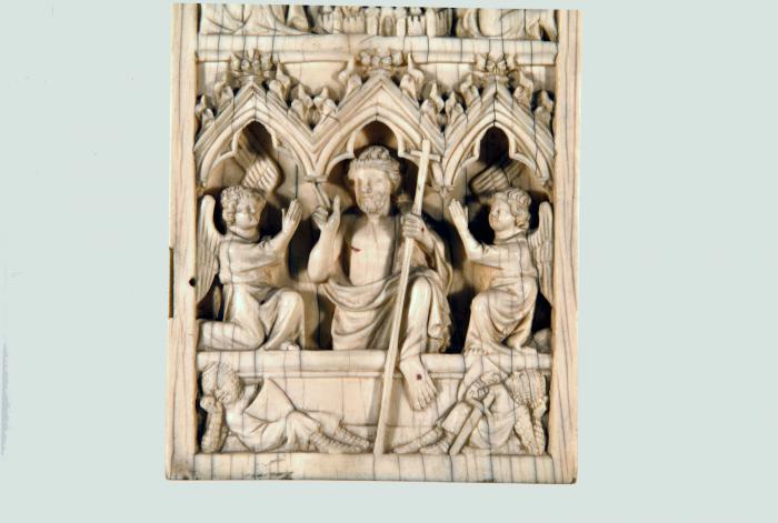 Wing, right (fragment of a diptych), 2 registers, 3 arches across (frise d'arcatures) (Detail, front)