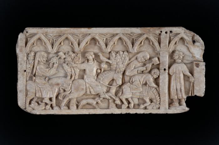 Panel (fragment of a casket; possibly front), 5 arches across (coffret; frise d'arcatures) (Front)