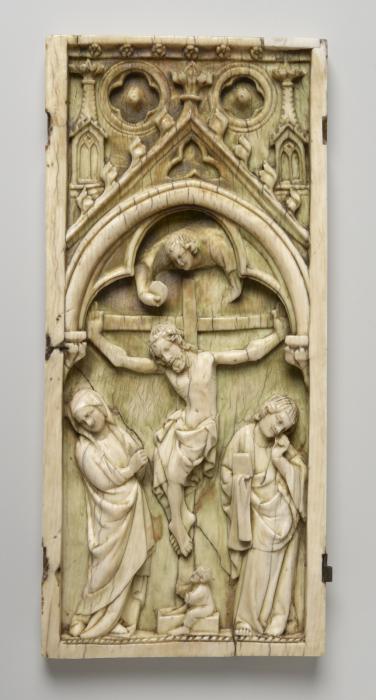 Panel (fragment of a polyptych), 1 register, 1 arch across, bands of rosettes (plaquette; décor de roses) (Front)