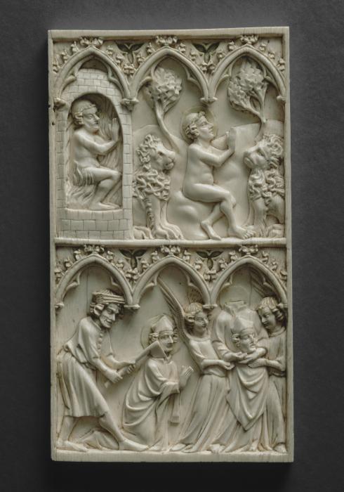 Panel (part of a polyptych), 2 registers, 3 arches across (frise d'arcatures) (Front)