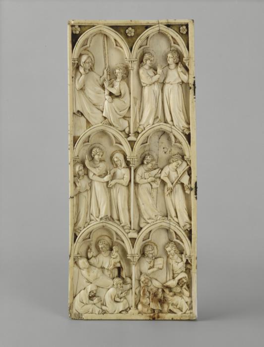 Wing, left (fragment of a diptych), 3 registers, 2 arches across (frise d'arcatures; colonnettes) (Front)