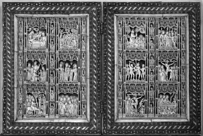 Openwork diptych, 3 registers, with arches (plaques ajourées; frise d'arcatures) (Front)