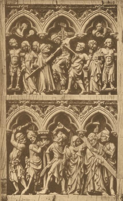 Diptych, 2 registers, 3 arches across, bands of rosettes (frise d'arcatures; décor de roses) (Wing, left)