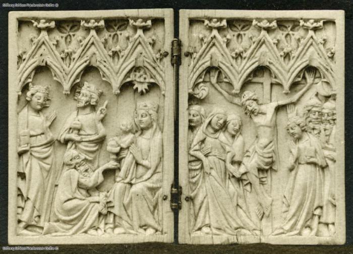 Diptych, 1 register, 3 arches across (plaquettes; frise d'arcatures) (Front)
