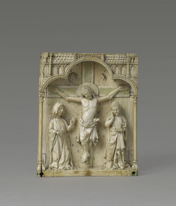 Centre panel (fragment of a polyptych), 1 register, 1 trefoil arch across (plaquette; colonnettes) (Front)