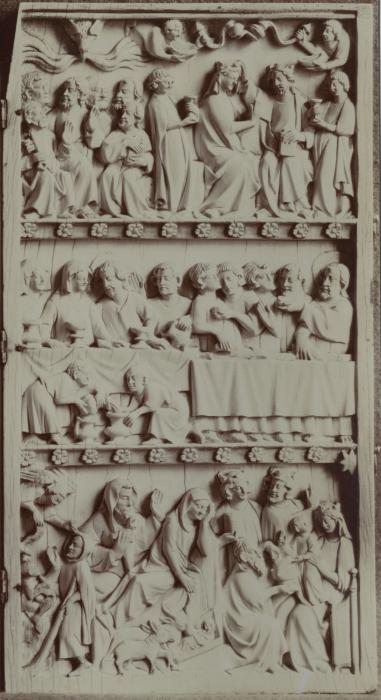 Diptych, 3 registers, bands of rosettes (décor de roses) (Wing, right)