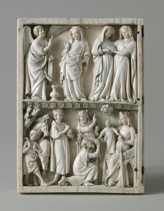 Wing, left (fragment of a diptych), 2 registers, band of rosettes (décor de roses) (Front)