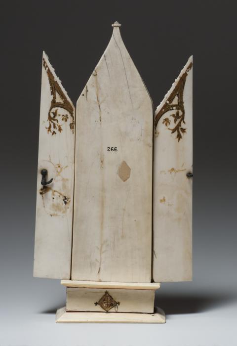 Gabled triptych, 2 registers, with base (tabernacle) (Back (open))