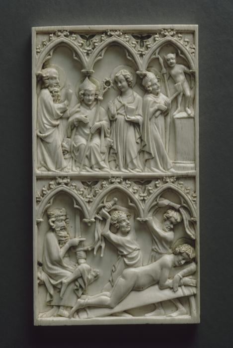 Panel (part of a polyptych), 2 registers, 3 arches across (frise d'arcatures) (Front)