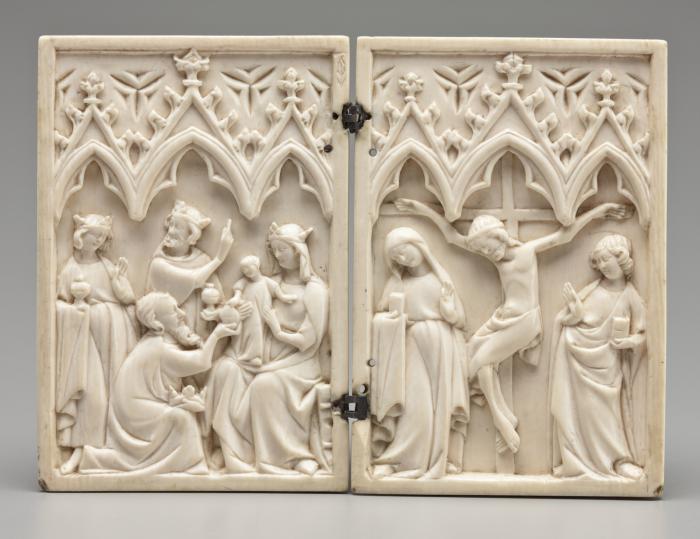 Diptych, 1 register, 3 arches across (frise d'arcatures; plaquettes) (Front)