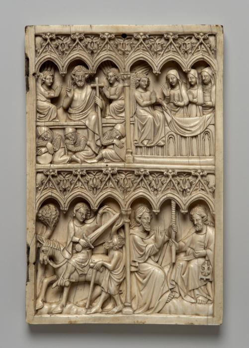 Wing, right (part of a diptych), 2 registers, 6 arches across (frise d'arcatures, colonnettes) (Front)