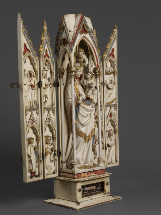 Gabled polyptych, bands of rosettes (tabernacle; colonnettes; frise d'arcatures; décor de roses) (Side)