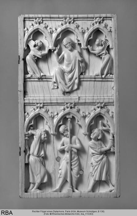 Wing, right (fragment of a diptych), 2 registers, 3 arches across (frise d'arcatures) (Front)