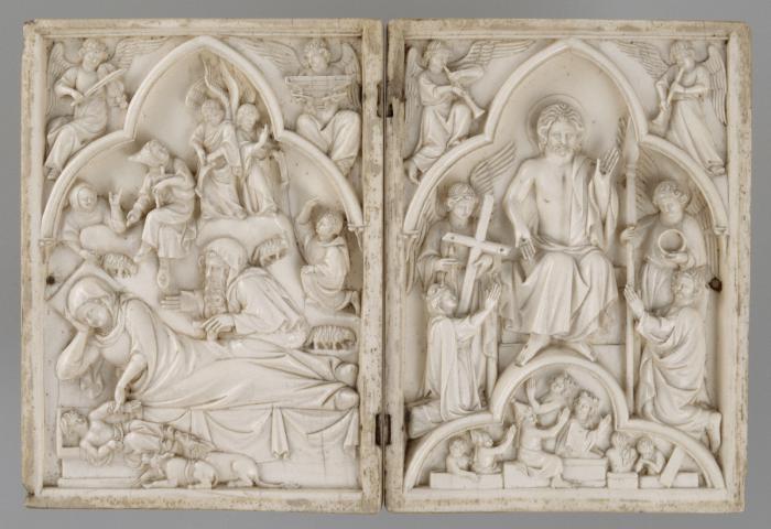 Diptych, 1 register, 1 arch across (plaquettes); also known as Diptyque du Christ Juge (Front)