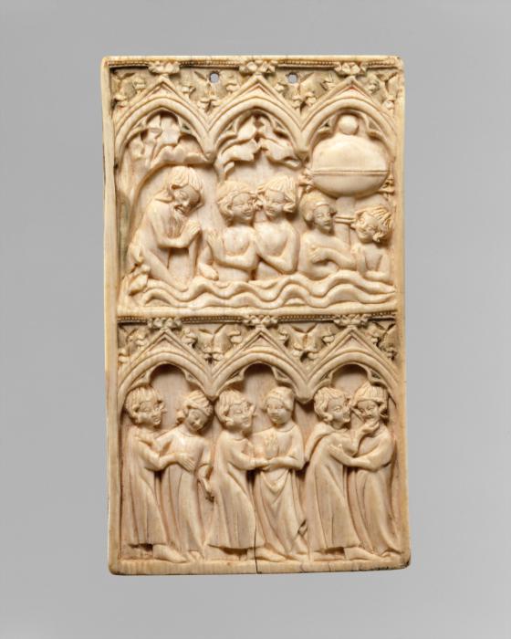 Panel (probably writing tablet), 2 registers, 3 arches across (frise d'arcatures; tablette à écrire) (Front)