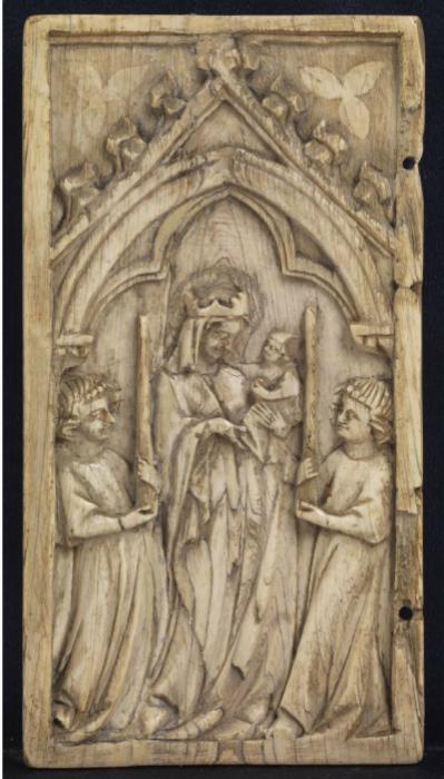 Wing, left (fragment of a diptych), 1 register, 1 arch across (plaquette) (Front)