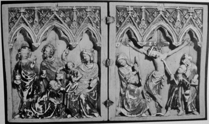 Diptych, 1 register, 3 arches across (frise d'arcatures; plaquettes) (Front)