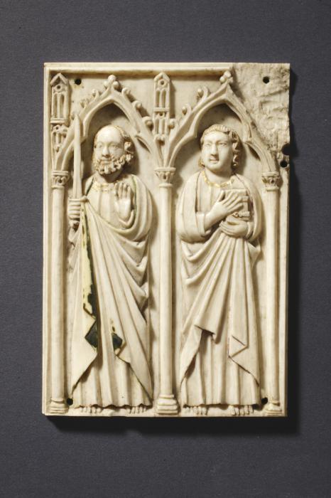 Panel (fragment of a casket), 1 register, 2 arches across (coffret; frise d'arcatures; colonnettes) (Front)