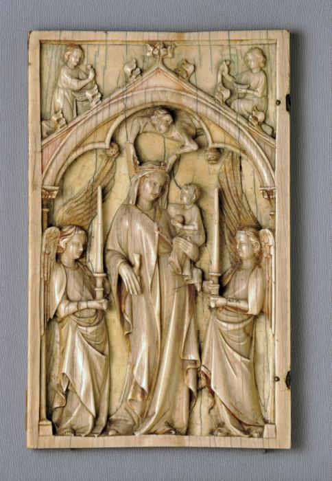 Wing, left (fragment of a diptych), 1 register, 1 arch across (plaquette; colonnettes) (Front)