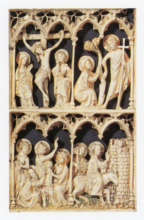 Openwork wing, right (fragment of a diptych), 2 registers, 4 arches across (frise d'arcatures; colonnettes; plaque ajourée) (Front)