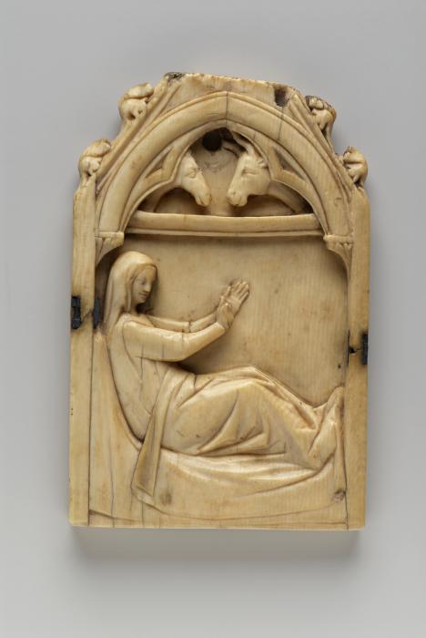 Gabled panel (fragment of a polyptych; upper register), 1 register, 1 arch across (plaquette; tabernacle) (Front)