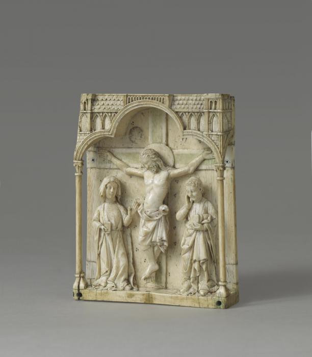 Centre panel (fragment of a polyptych), 1 register, 1 trefoil arch across (plaquette; colonnettes) (Front)