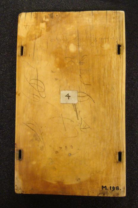 Centre panel (fragment of a triptych or polyptych), 2 registers, 3 arches across (frise d'arcatures; colonnettes) (Back)
