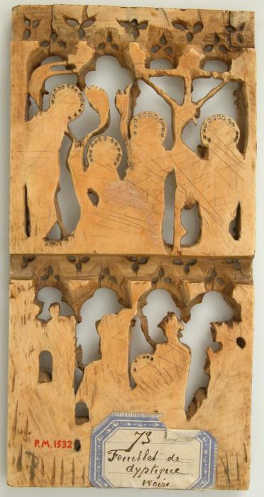 Openwork wing, right (fragment of a diptych), 2 registers, 4 arches across (frise d'arcatures; colonnettes; plaque ajourée) (Back)