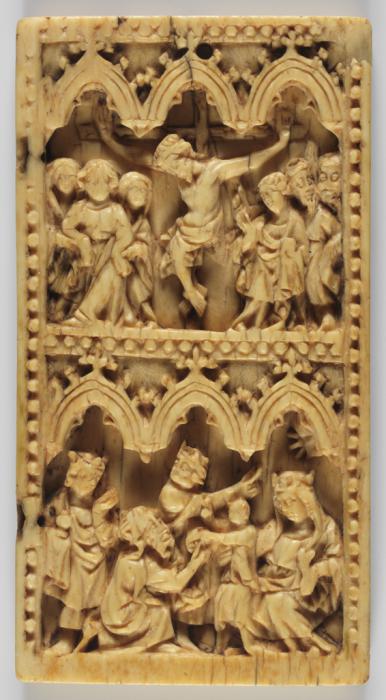 Wing, right (fragment of a diptych), 2 registers, 3 arches across (frise d'arcatures) (Front)