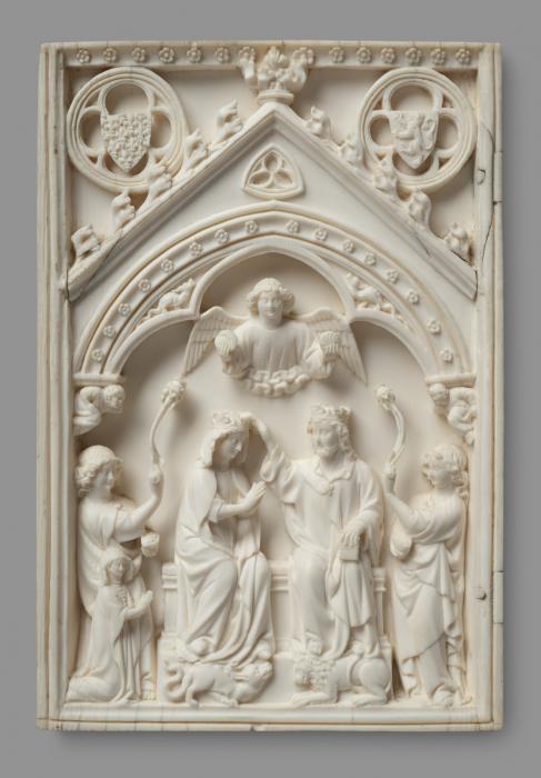 Wing, left (part of a diptych), 1 register, 1 arch across, bands of rosettes (plaquette; décor de roses) (Front)
