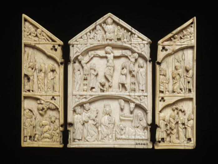 Centre panel (part of a gabled triptych), 3 registers, 1 arch across (plaquette) (Front)