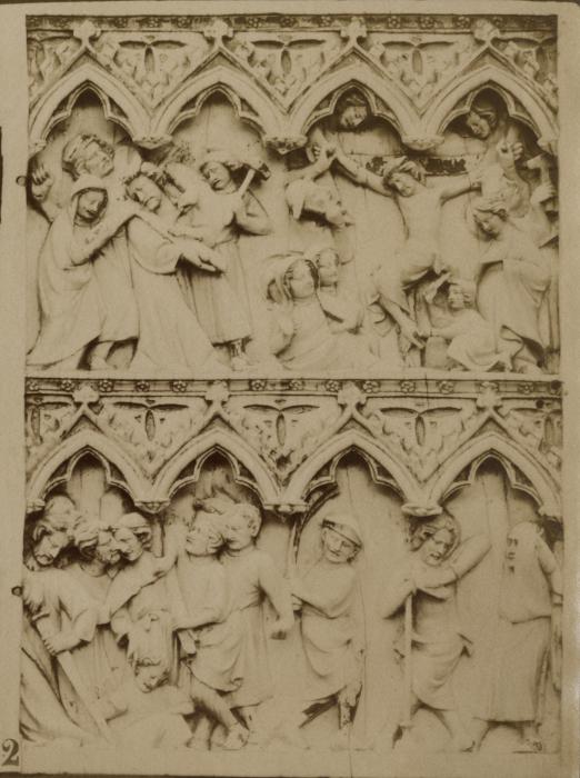 Diptych, 2 registers, 4 arches across, bands of rosettes (frise d'arcatures; décor de roses) (Wing, right)