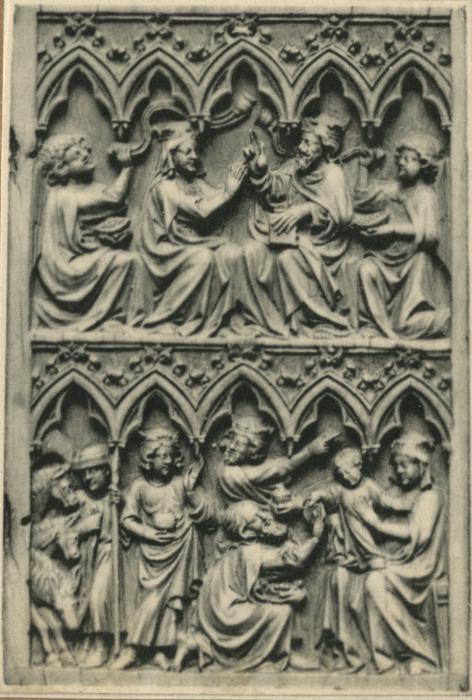 Wing, right (fragment of a diptych), 2 registers, 5 arches across (frise d'arcatures) (Front)
