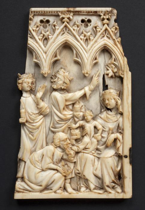 Wing, left (fragment of a diptych), 1 register, 3 arches across (frise d'arcatures; plaquette) (Front)