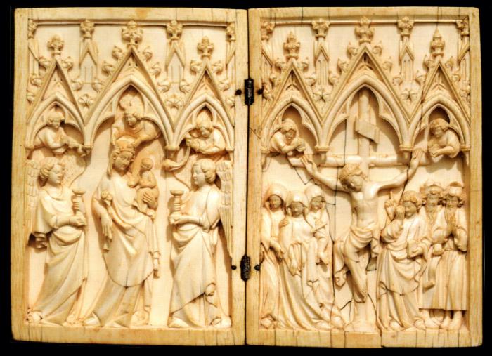 Diptych, 1 register, 3 arches across (frise d'arcatures; plaquettes) (Front)