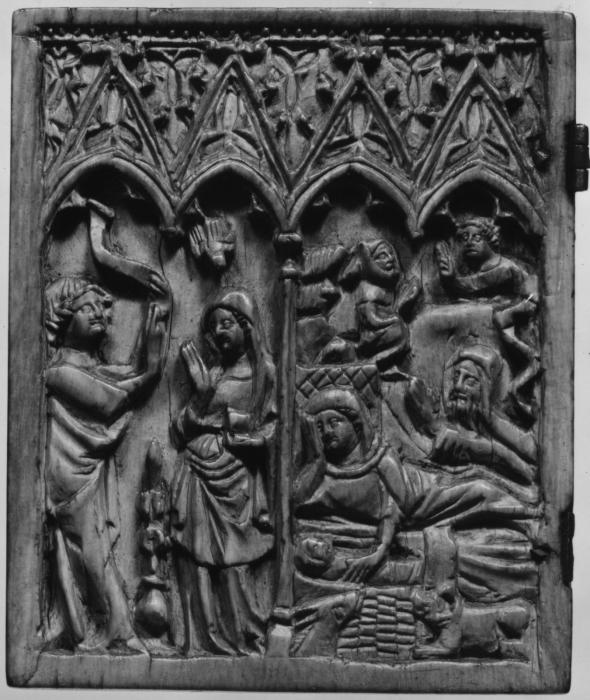 Wing, left (fragment of a diptych), 2 registers, 4 arches across (frise d'arcatures; colonnette) (Front)
