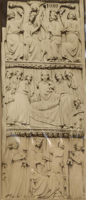 Wing, right (part of a diptych), 3 registers, bands of rosettes (décor de roses) (Front)
