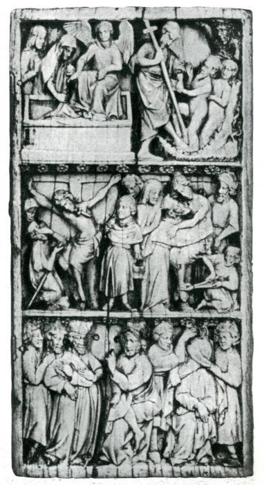 Wing, right (part of a diptych), 3 registers, bands of rosettes (décor de roses) (Front)